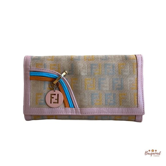 Authentic Fendi Multicolor Canvas Leather Zucchino Long Bifold Wallet - 8M0179 - Picture 1 of 16